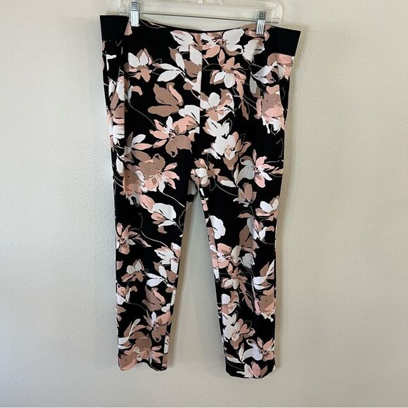 Liz Claiborne pants Emma ankle size Large black floral elastic waist stretchy - Picture 1 of 6
